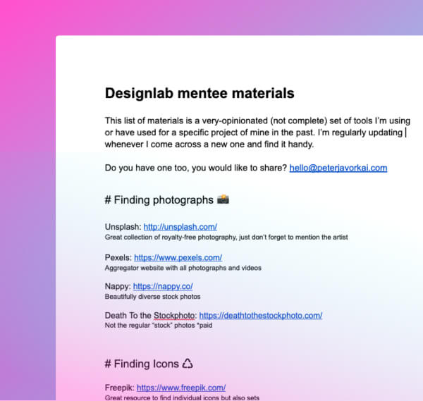 Image of the Google Doc's with UX materials
